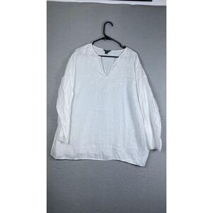 Lauren Ralph Lauren Tunic Blouse Womens 2X White Linen Embroidered Long Sleeve